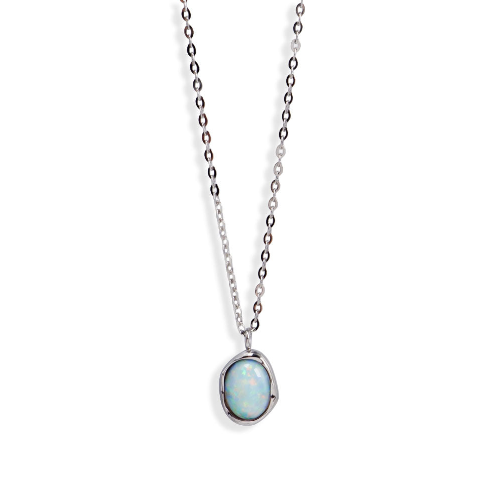 Aurora Anhänger Halskette Damen, Edelstahl Silber oder vergoldet, Aurora Anhänger Halskette mit schimmerndem Stein, SHELAGO SCHMUCK