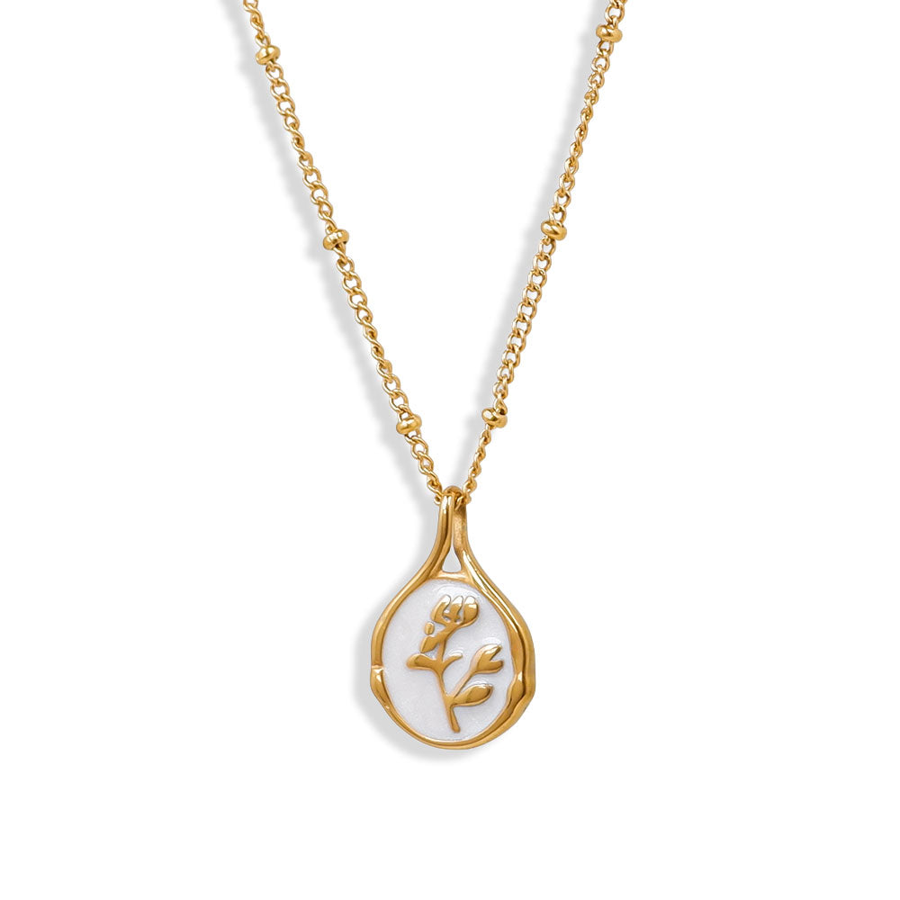 Florale Medaillon Halskette mit Emaille, Edelstahl, Gold oder Silber, Florales Emaille Medaillon, fein, elegant - SHELAGO SCHMUCK -