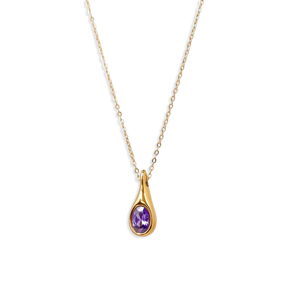 Tropfen Anhänger Halskette Gold mit Lila Zirkonia, Tropfen Halskette Gold mit lila Zirkonia – elegant und zeitlos, SHELAGO SCHMUCK