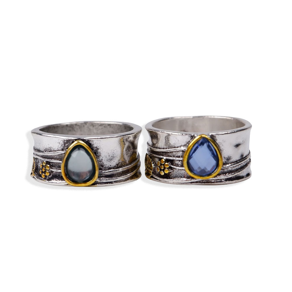 Vintage Boho Statement Ring mit Tropfenstein, silberfarben, US 6–10-SHELAGO SCHMUCK