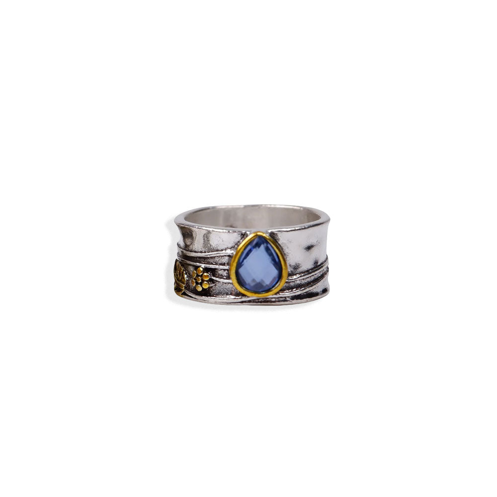 Vintage Boho Statement Ring mit Tropfenstein, silberfarben, US 6–10-SHELAGO SCHMUCK