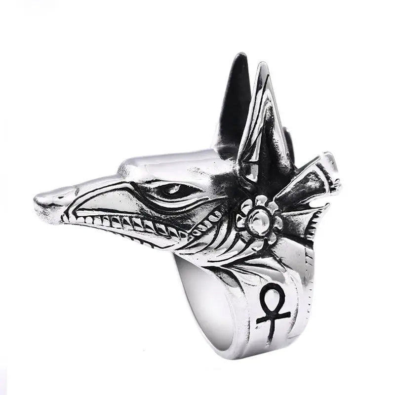 Anubis Gott Ring als Biker Ring in Ägyptischer Mode - Wolf