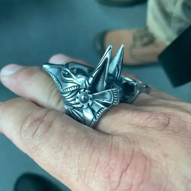 Anubis Gott Ring als Biker Ring in Ägyptischer Mode - Wolf