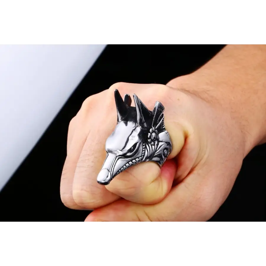 Anubis Gott Ring als Biker Ring in Ägyptischer Mode - Wolf
