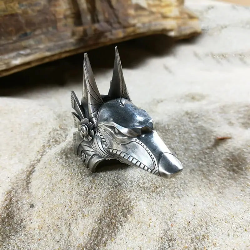 Anubis Gott Ring als Biker Ring in Ägyptischer Mode - Wolf