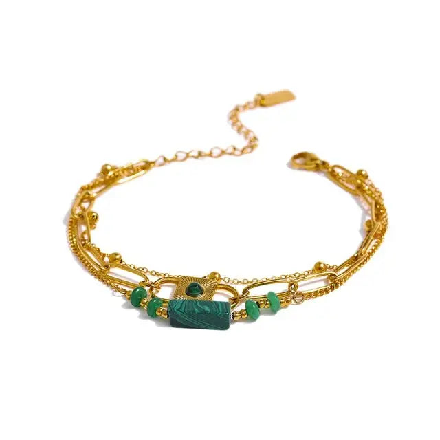 Edelstahl vergoldet-Malachit Armband-Gold Armband mit Stein-Grünes Armband Damen-Armketten für Frauen modern-Armkette mit Steinen-SHELAGO SCHMUCK