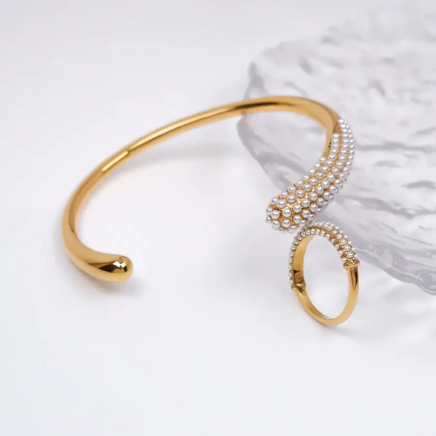 Perlen Armband Damen-vergoldeter Schmuck Wasserfest-elegantes Damen Armband-Armbänder Damen Gold-Edelstahl Armreif Damen-Schmuck mit Perlen-Shelago Schmuck-