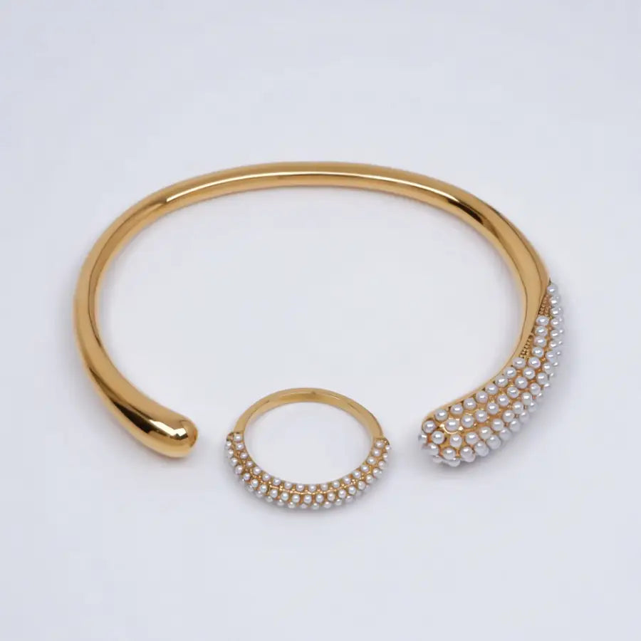 Perlen Armband Damen-vergoldeter Schmuck Wasserfest-elegantes Damen Armband-Armbänder Damen Gold-Edelstahl Armreif Damen-Schmuck mit Perlen-Shelago Schmuck-