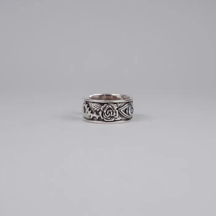 Auge von Horus Ring-verstellbar-Ring mit Rosen-Unisex Schmuck-Fingerring mit blauem Stein-Rosen Ring-Geschenk Idee-Lichtgott Ägyptisch