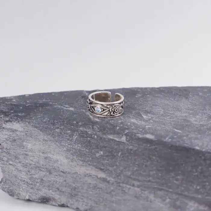 Auge von Horus Ring-verstellbar-Ring mit Rosen-Unisex Schmuck-Fingerring mit blauem Stein-Rosen Ring-Geschenk Idee-Lichtgott Ägyptisch