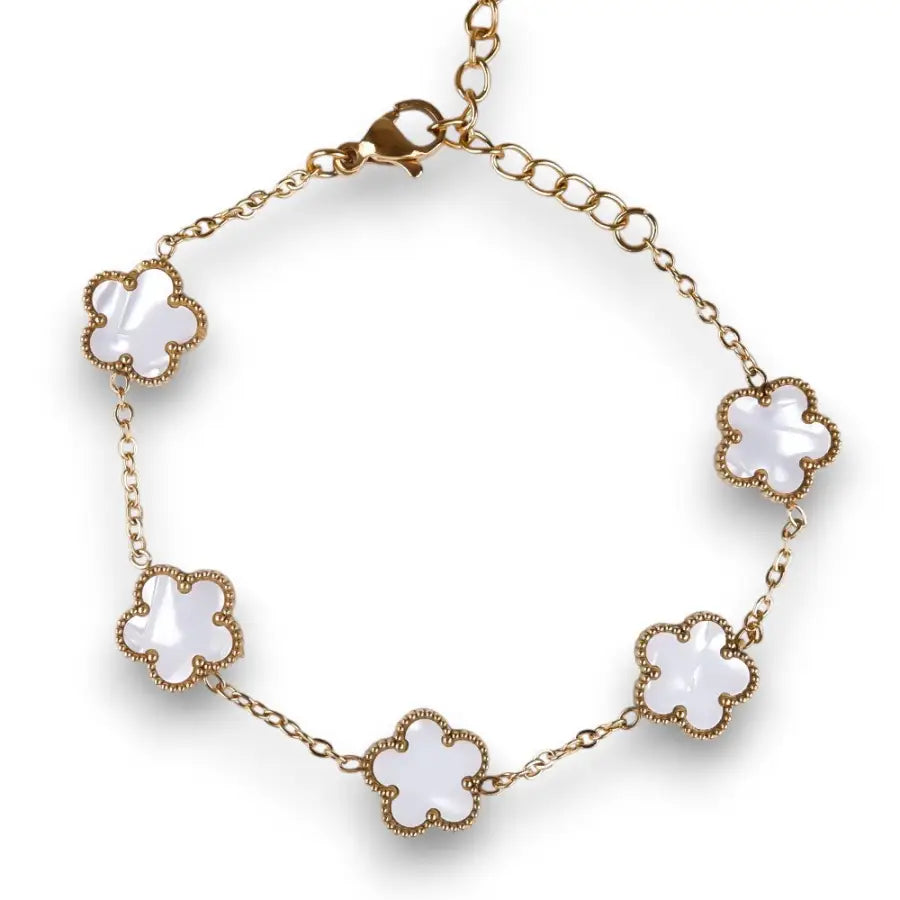 Kleeblatt Kette Edelstahl-Kleeblatt Armband weiß-Klee Ohrringe Gold-elegantes Damen Schmuck Set-eleganter Damenschmuck-Shelago Schmuck