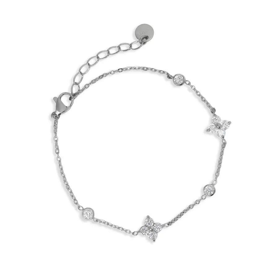 silbernes Armkettchen-Geschenk für Mädchen-feines Armkettchen-Blumen Zirkonia Armkette-feines Armband für Damen und Mädchen-Blumen Armband-SHELAGO SCHMUCK