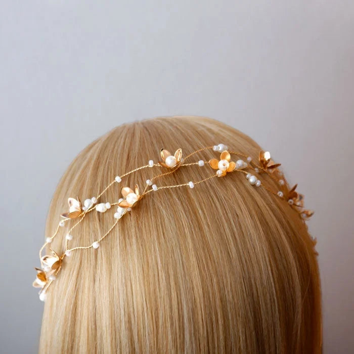 Braut Haarschmuck mit Perlen-Brautschmuck Gold