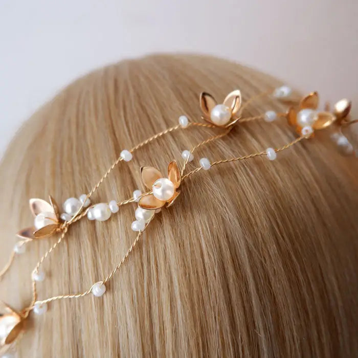 Braut Haarschmuck mit Perlen-Brautschmuck Gold