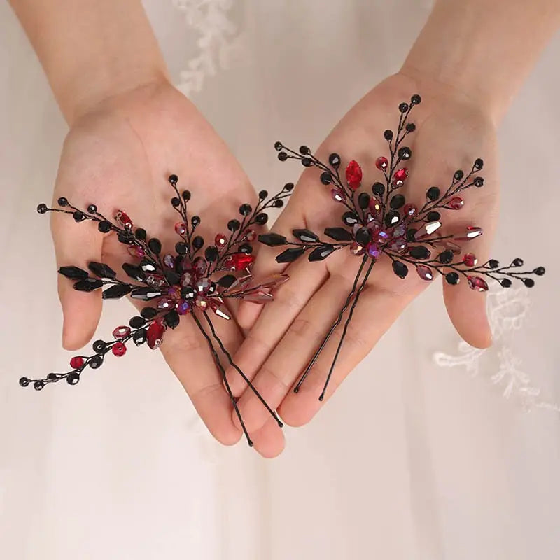 Braut Schmuckset Haarnadel & Ohrringe-mit schwarzen und