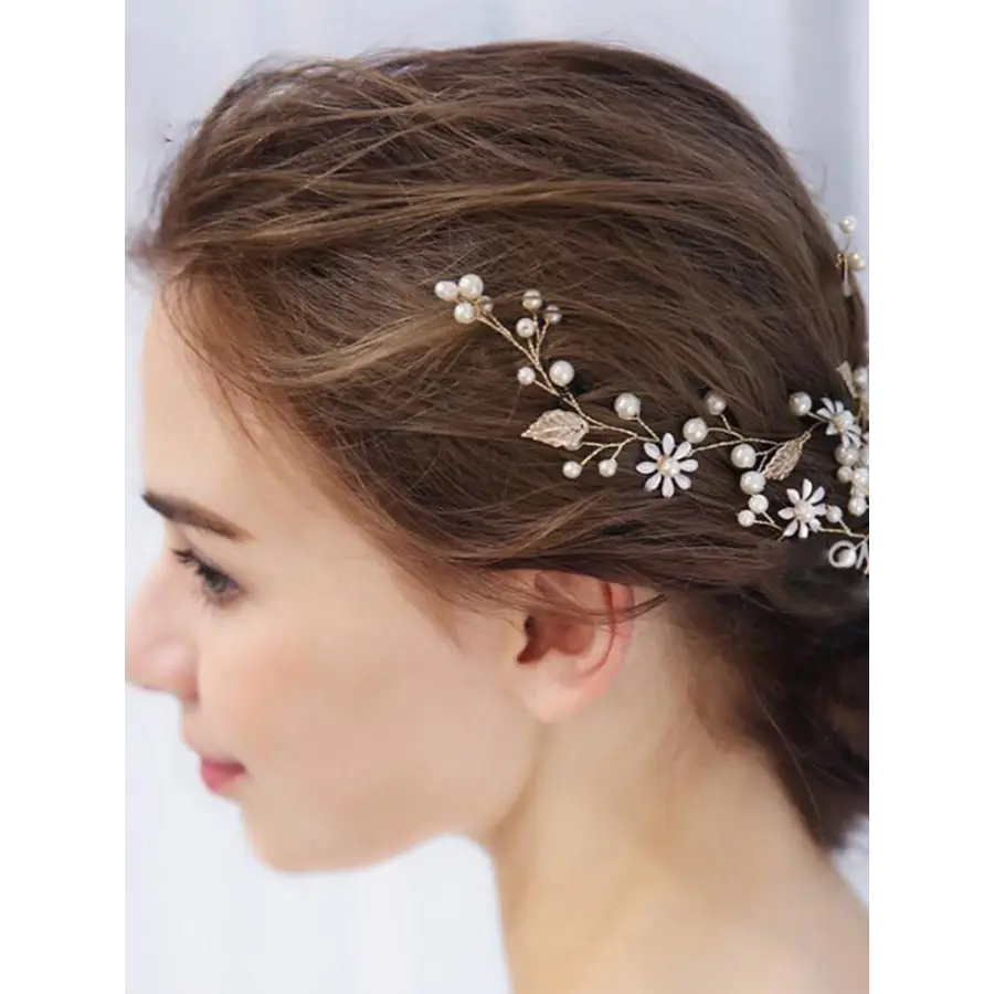 Brauthaarschmuck mit Blumen Perlen-Haarranke aus 3