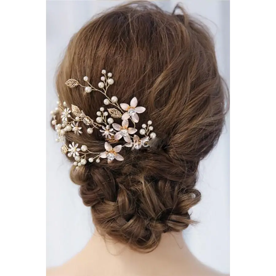 Brauthaarschmuck mit Blumen Perlen-Haarranke aus 3