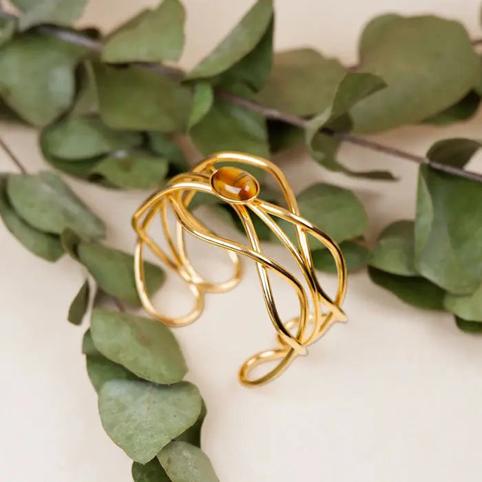 breiter Armreif mit Stein-Amani-geschwungene Armspange Gold