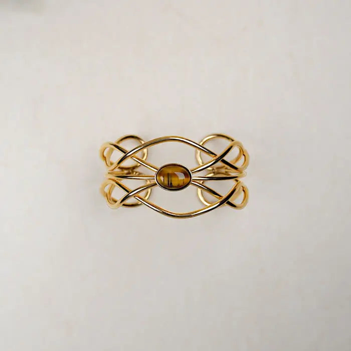 breiter Armreif mit Stein-Amani-geschwungene Armspange Gold