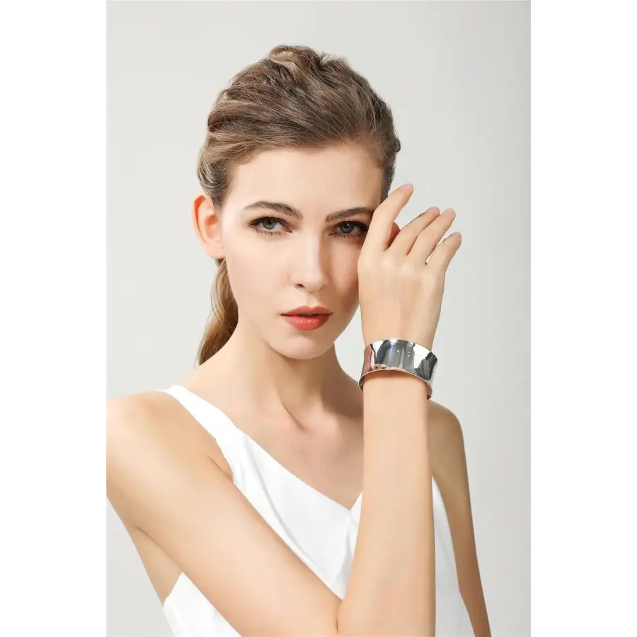 Breiter geschwungener Armreif-Armreif Silber Farbe-Chunky