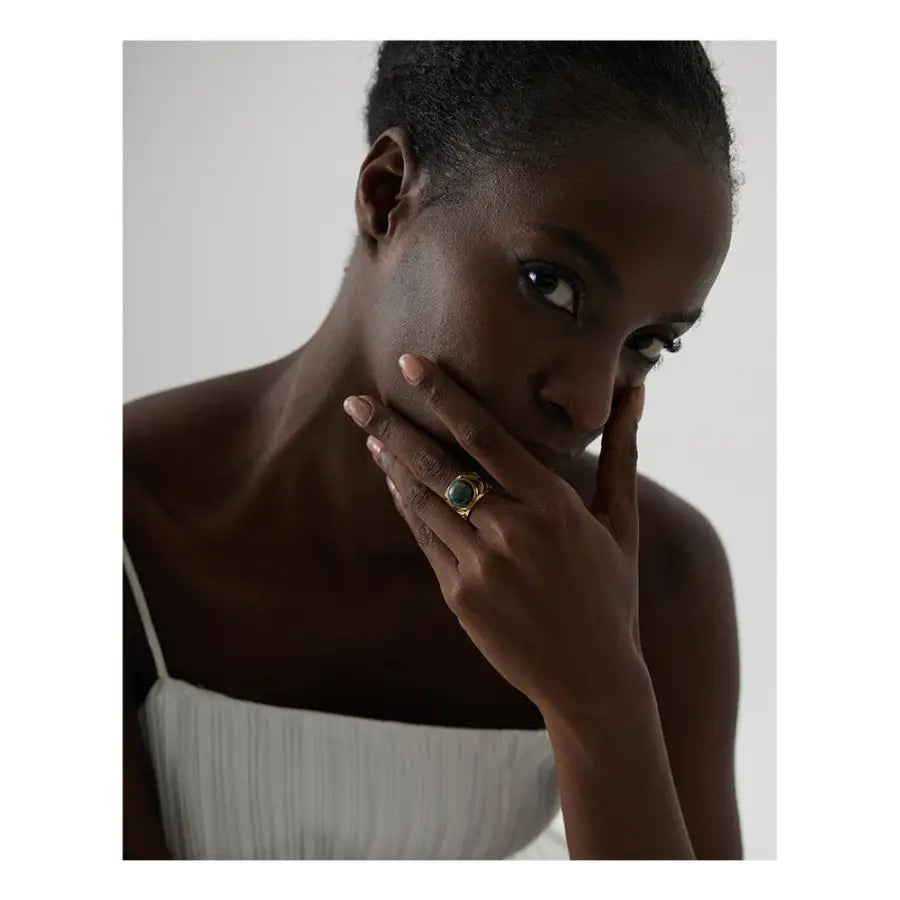 breiter Ring mit grünem Stein-Esmeralda-African Turquoise