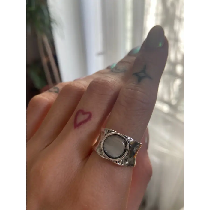breiter Ring mit Stein-Boho Ringe-Ring weißer Stein-Ring