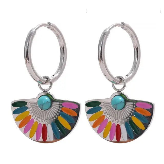 Creolen mit bunten Anhängern - Silber Pair - Ohrringe