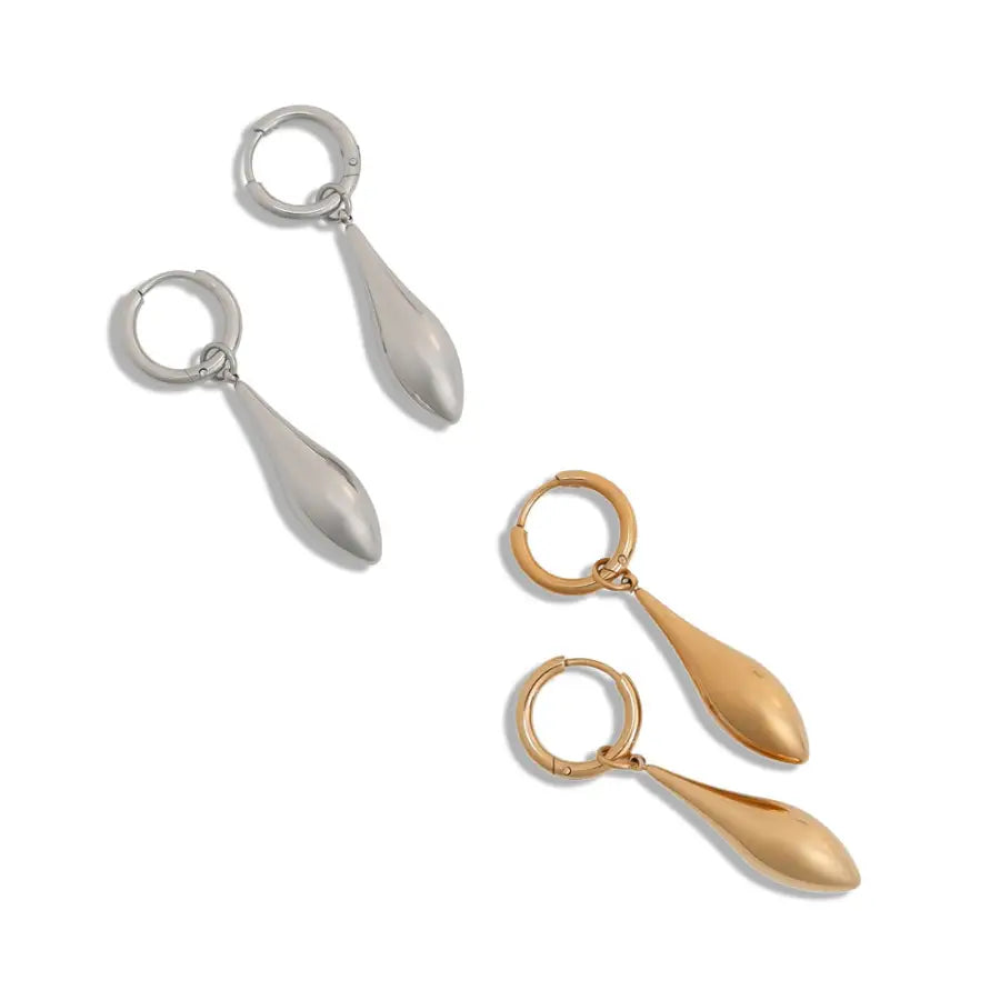 Damen Creolen Edelstahl-Elegante Damen Creolen-Tropfenanhänger Ohrringe-Polierte Creolen-Creolen vergoldet-Creolen modern elegant-Anlaufgeschützte Ohrringe-SHELAGO SCHMUCK