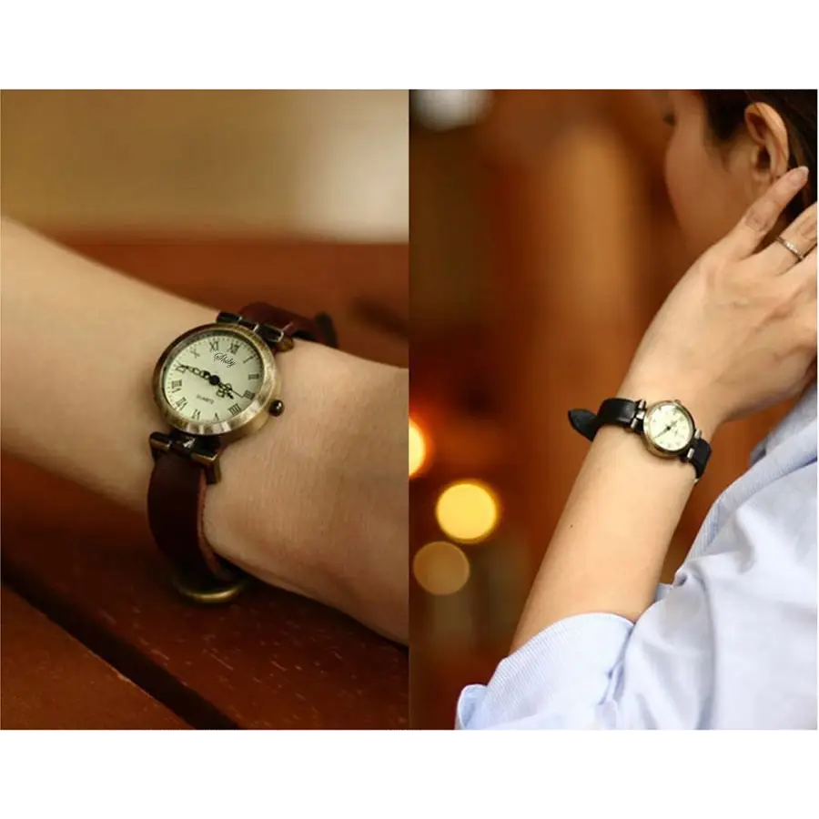 Damen Uhr im Vintage Stil Frauen Armbanduhr Bronze Farben