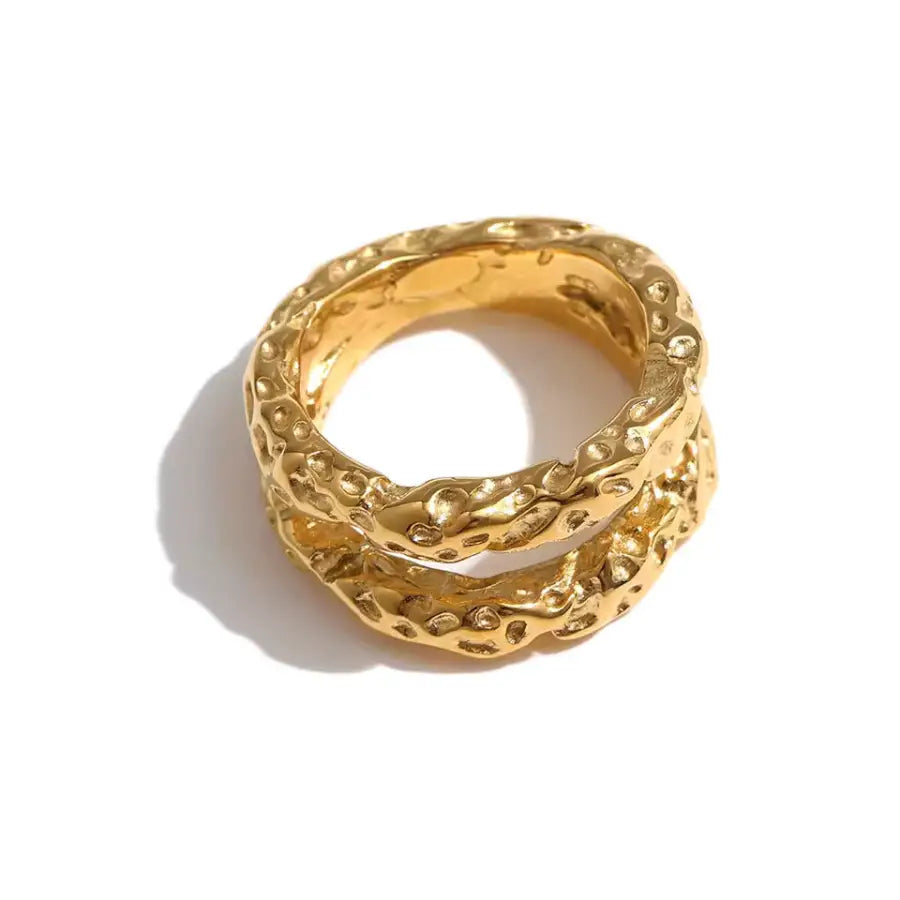 Doppelband Ring-auffälliger Goldring Edelstahl-Zweireihige Ringe-Chunky Ringe vergoldet-Duo Ring Gold-Ring aus Edelstahl-SHELAGO SCHMUCK