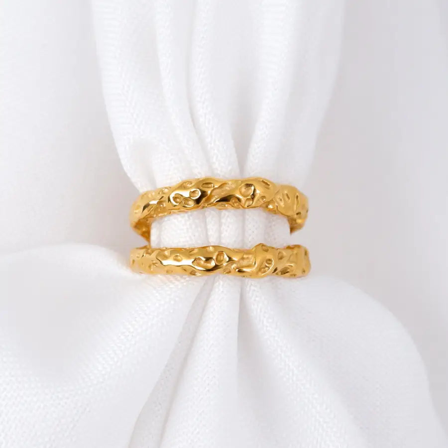 Doppelband Ring-auffälliger Goldring Edelstahl-Zweireihige Ringe-Chunky Ringe vergoldet-Duo Ring Gold-Ring aus Edelstahl-SHELAGO SCHMUCK-