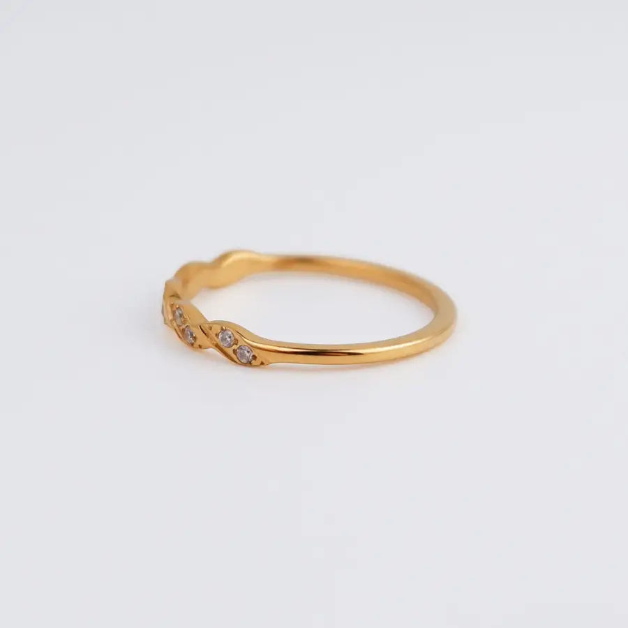 zarter Bandring-vergoldeter Edelstahl Ring-Stacking Ring Damen-minimalistischer Ring mit Steinen-Goldring Damen fein-geschwungener Ring-eleganter Ring schlicht