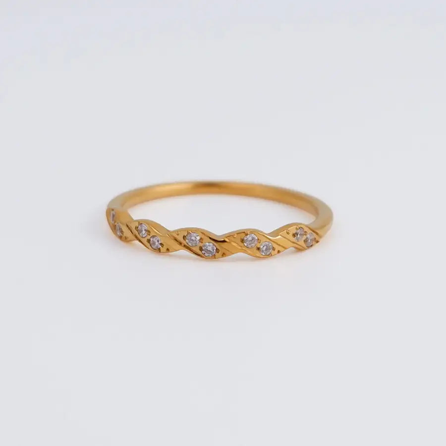 zarter Bandring-vergoldeter Edelstahl Ring-Stacking Ring Damen-minimalistischer Ring mit Steinen-Goldring Damen fein-geschwungener Ring-eleganter Ring schlicht