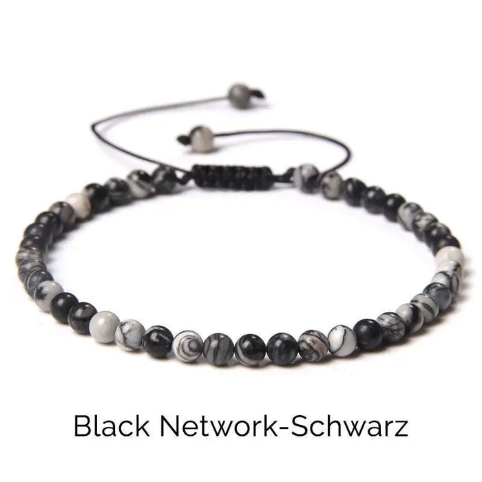 Echtstein Perlen Armband-BlackNetwork Schwarz Steinperlen