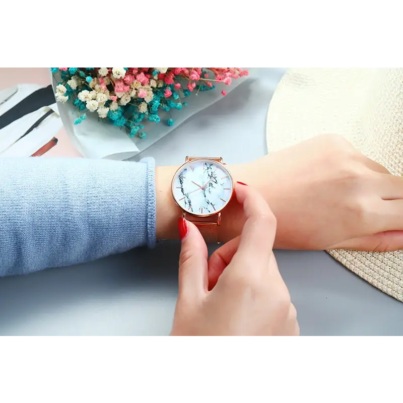 elegante Armband Uhr Marmor Stil Zifferblatt Edelstahl