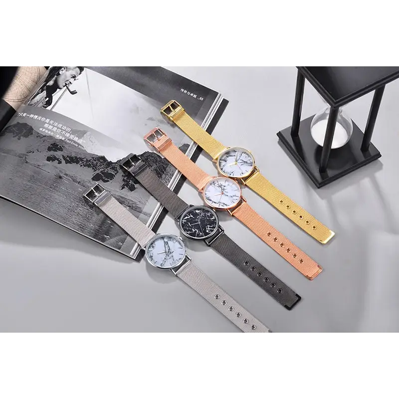 elegante Armband Uhr Marmor Stil Zifferblatt Edelstahl