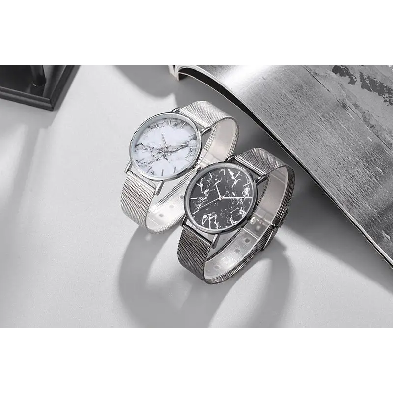 elegante Armband Uhr Marmor Stil Zifferblatt Edelstahl