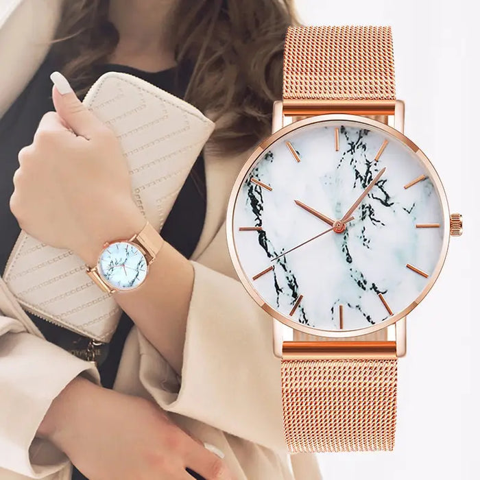 elegante Armband Uhr Marmor Stil Zifferblatt Edelstahl