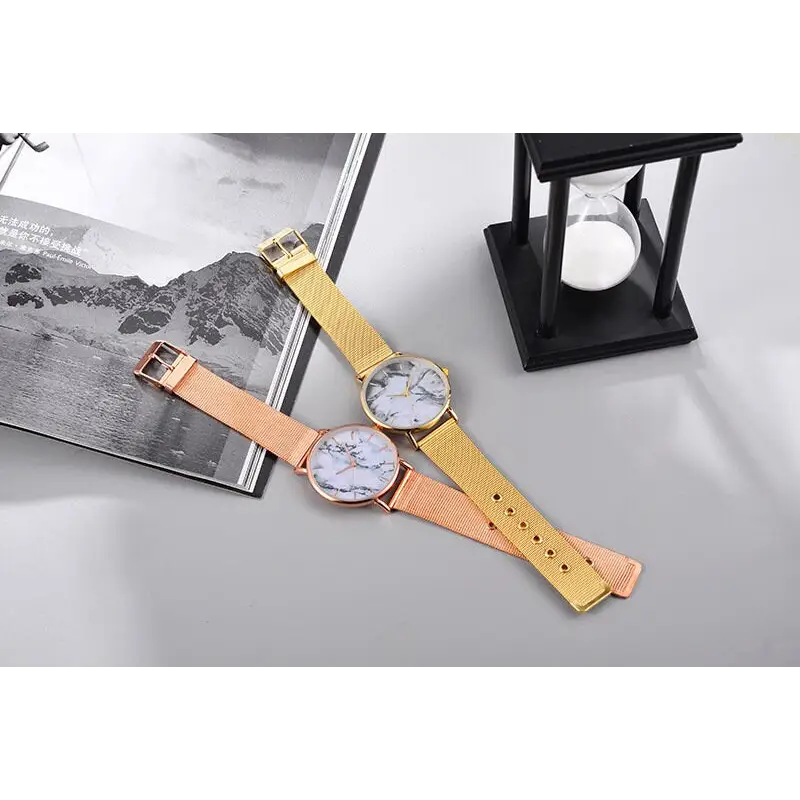 elegante Armband Uhr Marmor Stil Zifferblatt Edelstahl