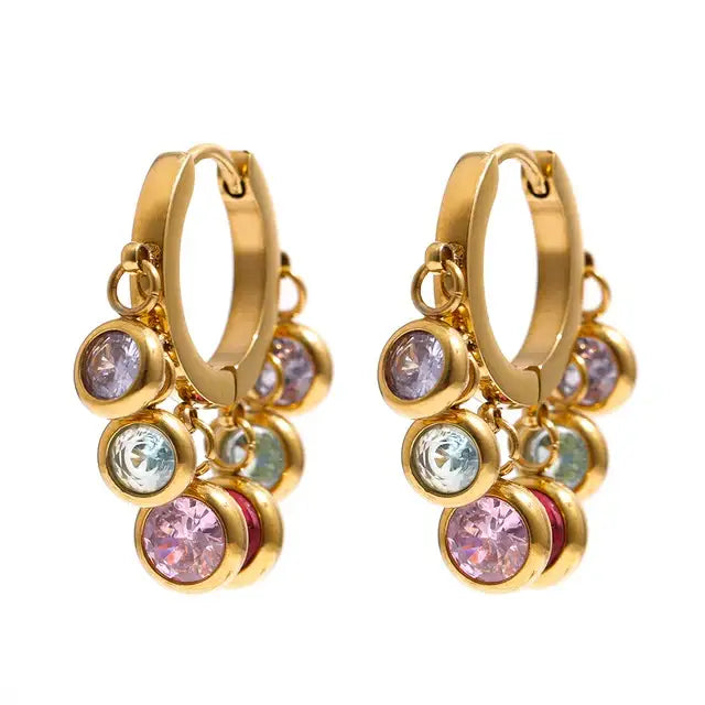 elegante Zirkonia Creolen - Gold Regenbogen - Ohrringe