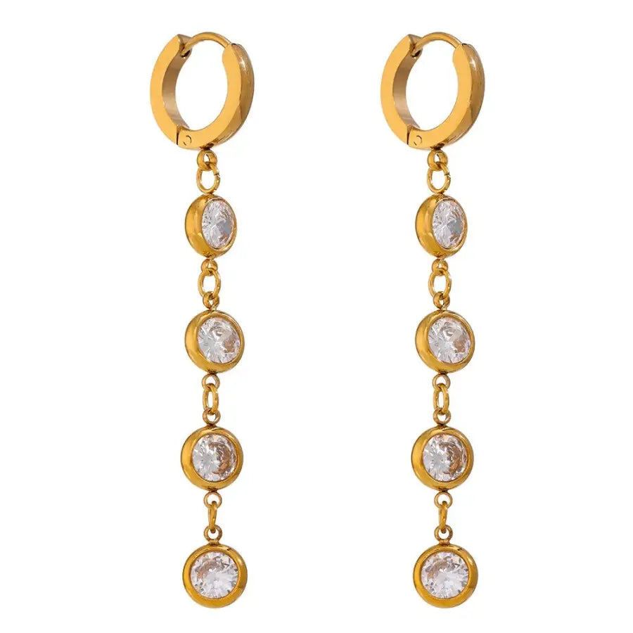Paar Ohrhänger mit Zirkon Steinen-Creolen mit bunten Steinen-vergoldeter Edelstahl-Ohrringe Gold mit Zirkon-lange Ohrringe-runde Ohrringe-hängende Creolen-SHELAGO