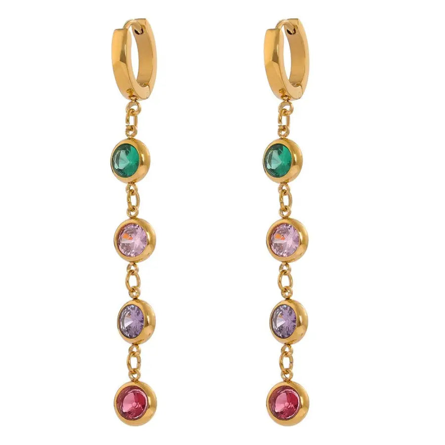 Paar Ohrhänger mit Zirkon Steinen-Creolen mit bunten Steinen-vergoldeter Edelstahl-Ohrringe Gold mit Zirkon-lange Ohrringe-runde Ohrringe-hängende Creolen-SHELAGO
