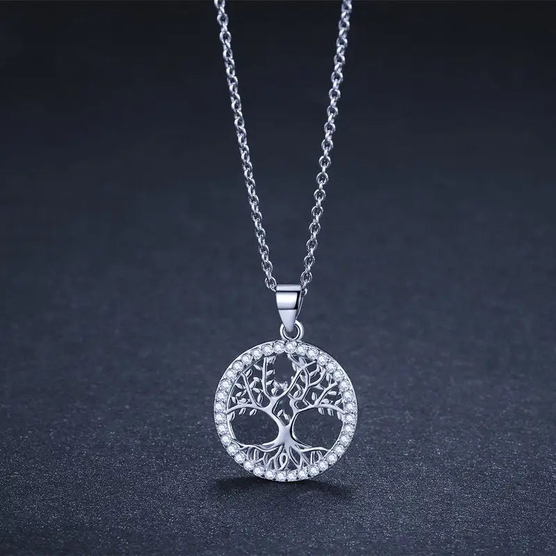 Feine Silberfarbene Halskette - Lebensbaum Anhänger