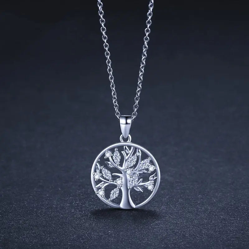 Feine Silberfarbene Halskette - Lebensbaum Anhänger