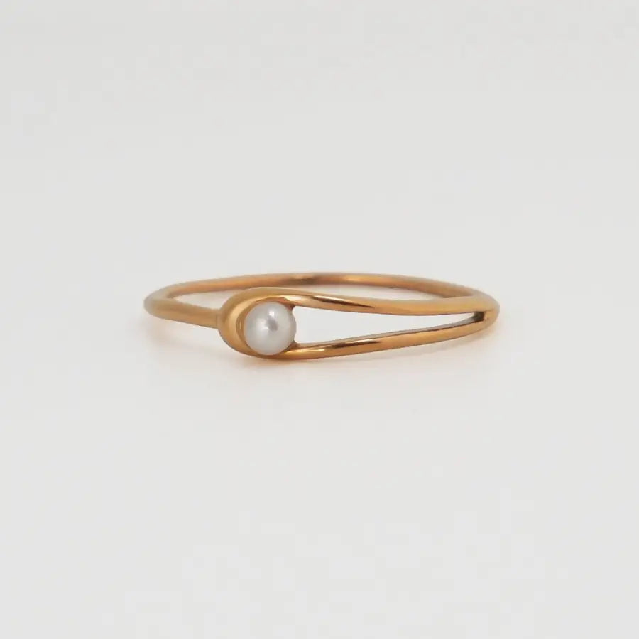 Feiner Perlenring Damen-dünner Ring in Goldoptik mit Perle-dünner Damenring mit weißer perle-Ring mit Perle-Perlenring Damen-Ring vergoldet Damen-zarter Perlenring-Shelago Schmuck