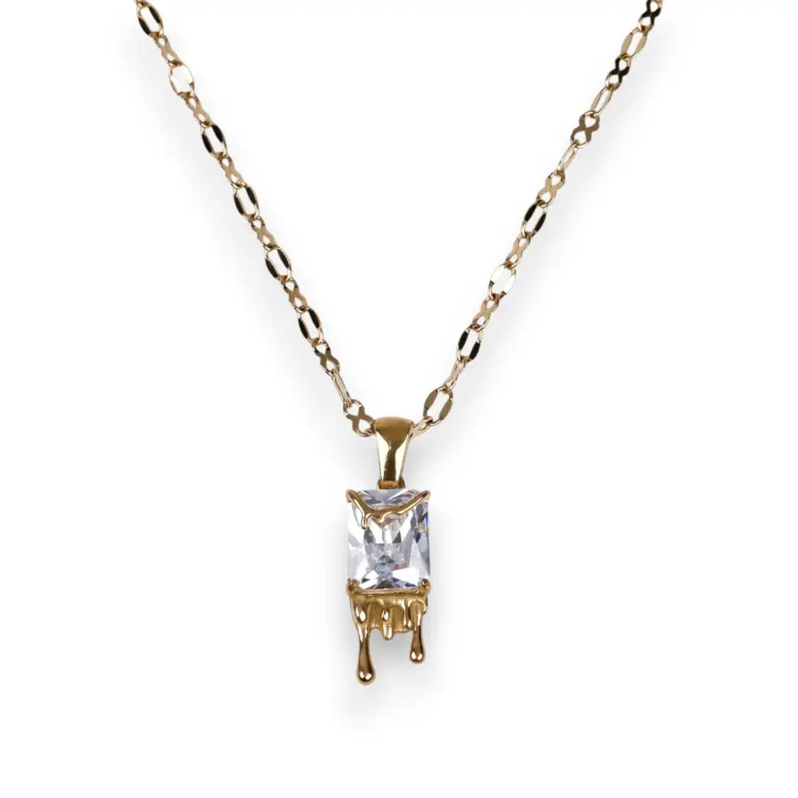 Gold Tropfen Halskette-Goldkette Damen mit Anhänger-Damen Halskette Gold-Zirkon Halskette-Goldkette Damen-Goldene Kette Damen-Gold Tropfen Schmuck-Shelago Schmuck