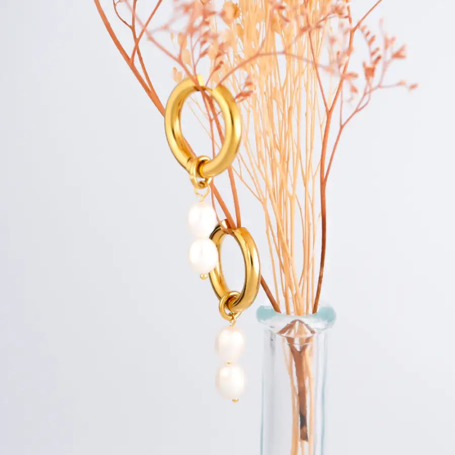 Schmuck für Frauen-Perlenohrringe hängend modern-Perlen Ohrringe hängend-Perlen Ohrhänger-Ohrringe Perle-Ohrringe aus Edelstahl-Geschenk Freundin-Creolen Gold-SHELAGO SCHMUCK