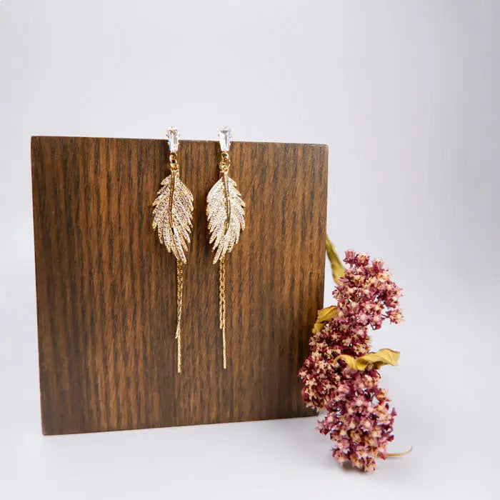 Goldenes Blatt Ohrstecker-Ohrringe hängend-Damen