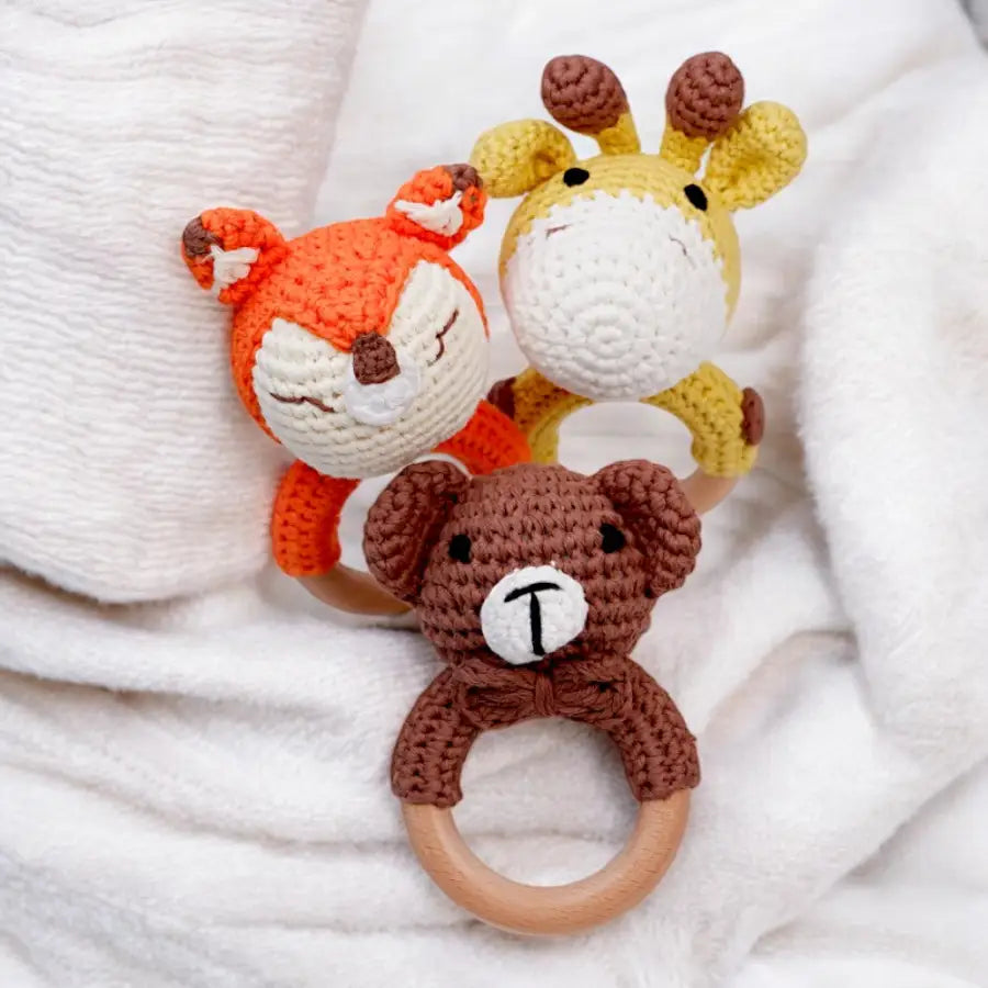 süße Tier Greiflinge-Kuscheltier Greifling-kleines Tier Rasselspielzeug-Greiflinge mit Rassel-gehäkelte Stofftiere-Beißringe mit Rasseln-SHELAGO EU