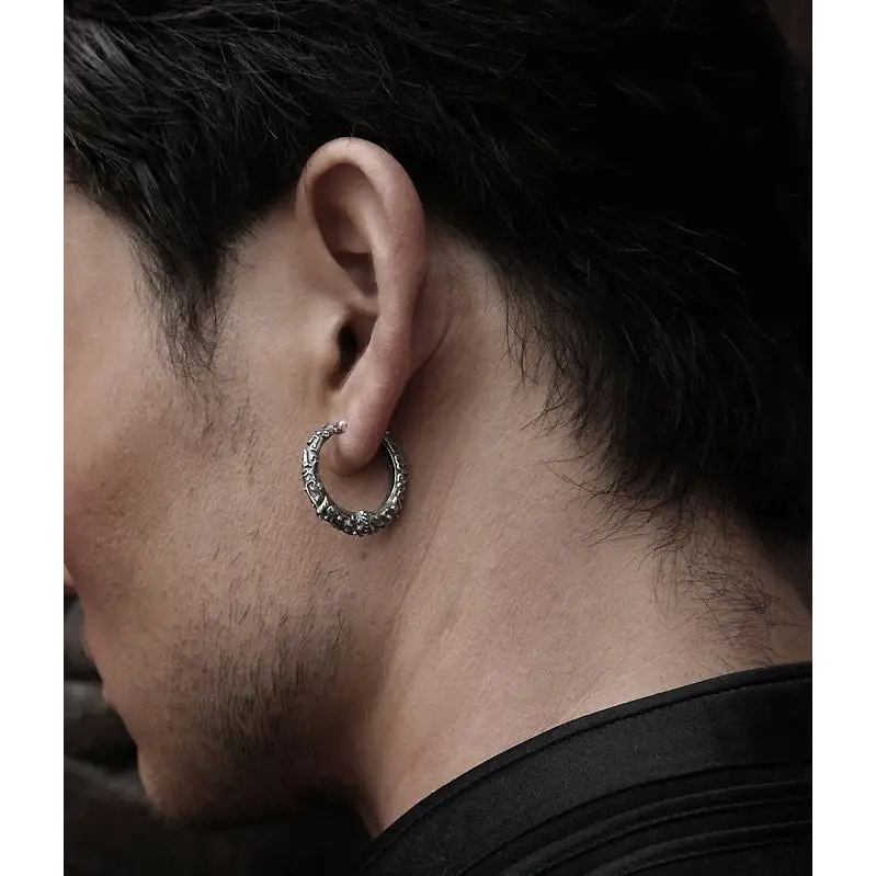 XPEX Wikinger Ohrringe Herren - Nordische Runen Creolen Aus Edelstahl Schwarz/Silber